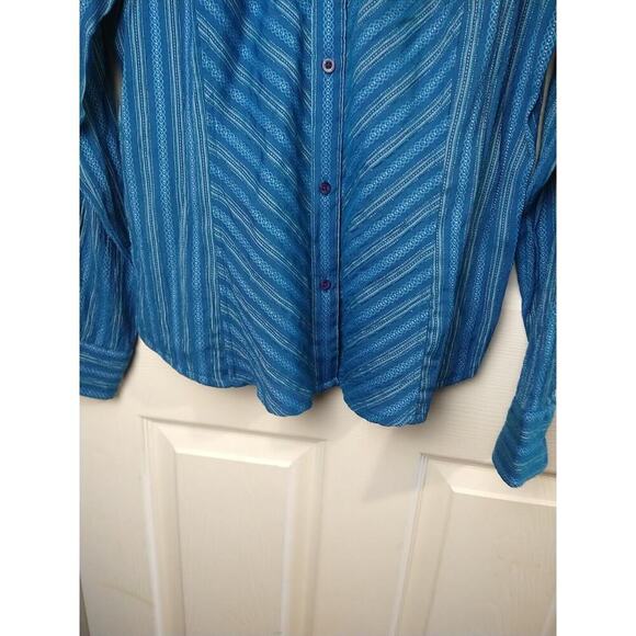 Northface Teal Striped Diamond Collared Button Long Sleeve Blouse. Size M - Picture 3 of 9